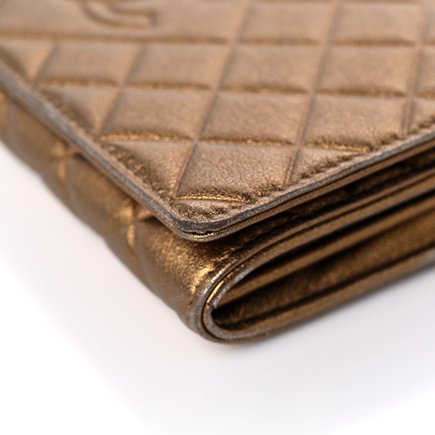 Metallic Lambskin Quilted Large Diamond CC Flap Wallet Dark Bronze