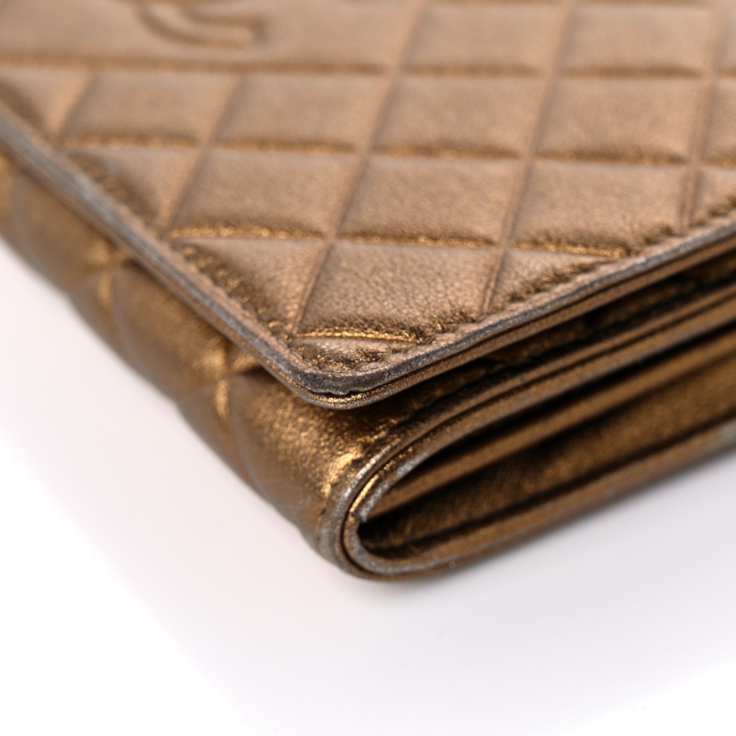 Chanel Metallic Lambskin Quilted Large Diamond CC Flap Wallet Dark Bronze 10 of 15