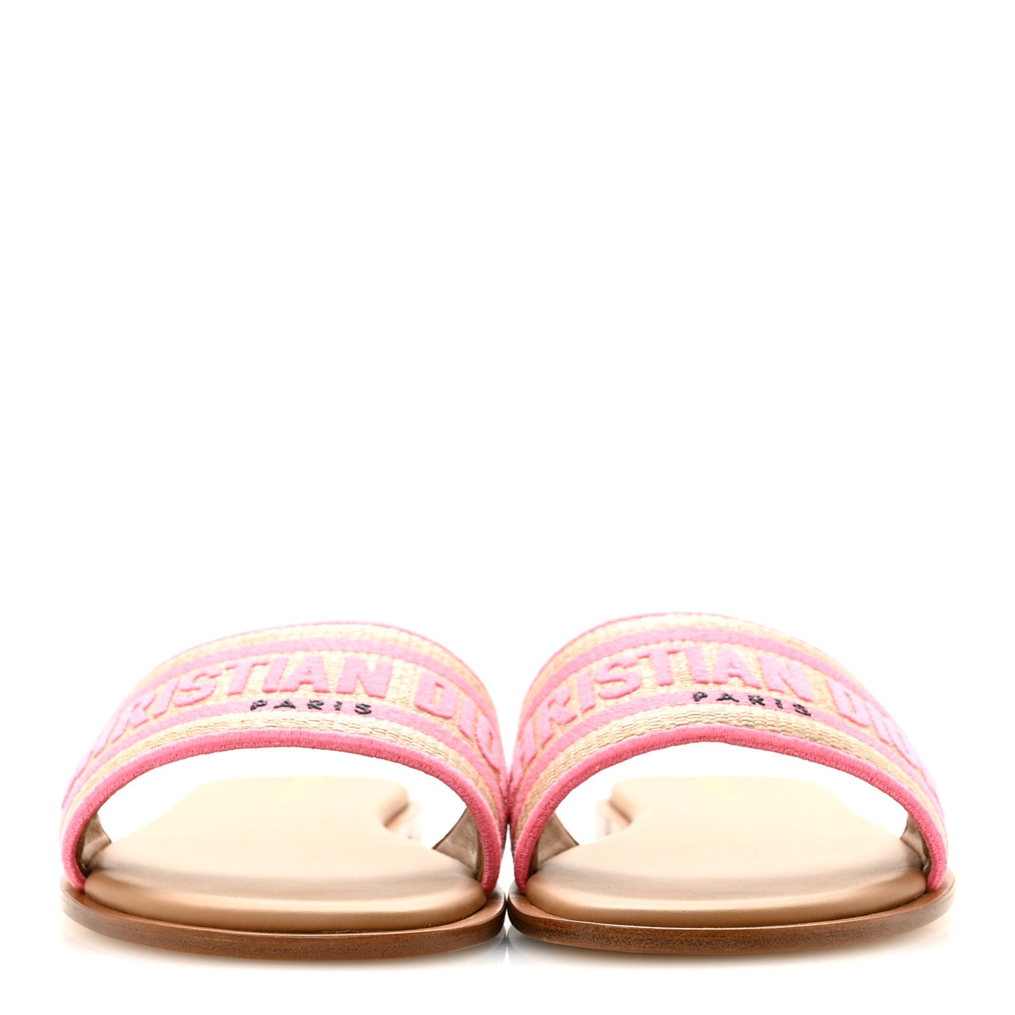 Straw Embroidered Dway Flat Slide Sandals 41 Rose Begonia