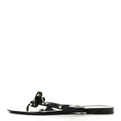 Valentino Garavani PVC Jelly Rockstud Bow Thong Sandals 41 Black 1 of 7