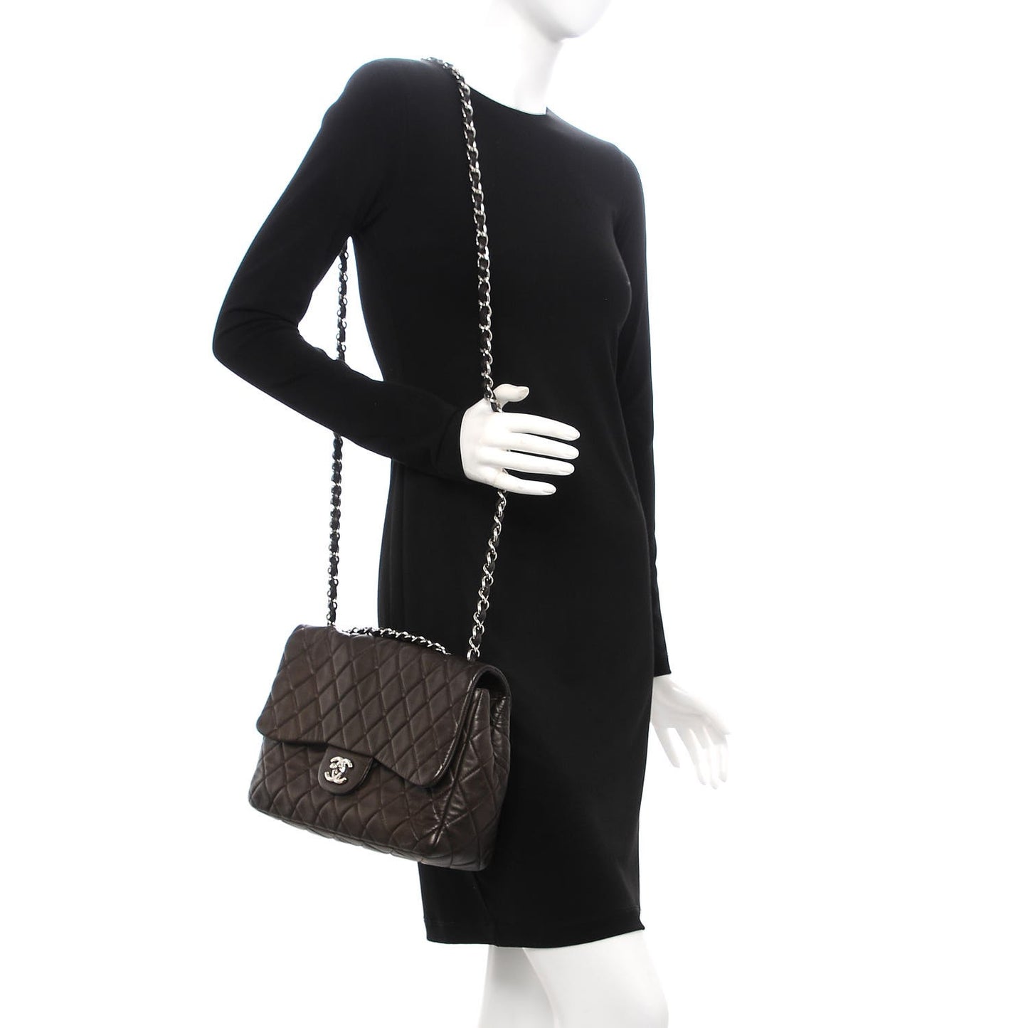 Lambskin Quilted Jumbo Single Flap Dark Brown