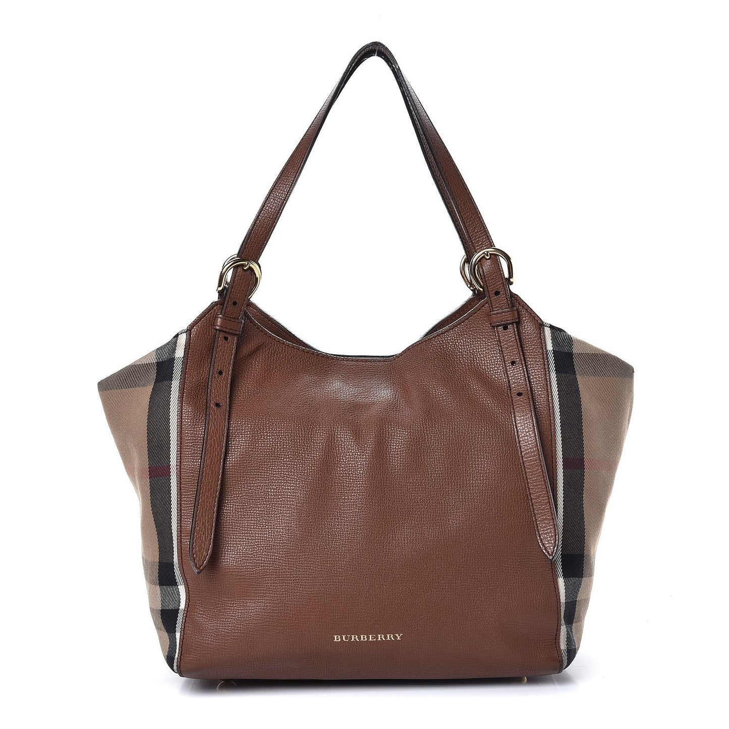 Grainy Calfskin House Check Small Canterbury Tote Tan