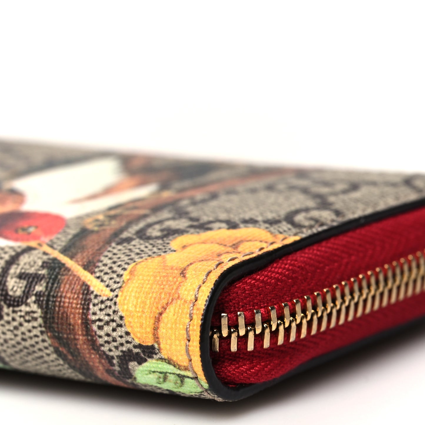 GG Supreme Monogram Tian Zip Around Card Case Wallet Beige Multicolor Red