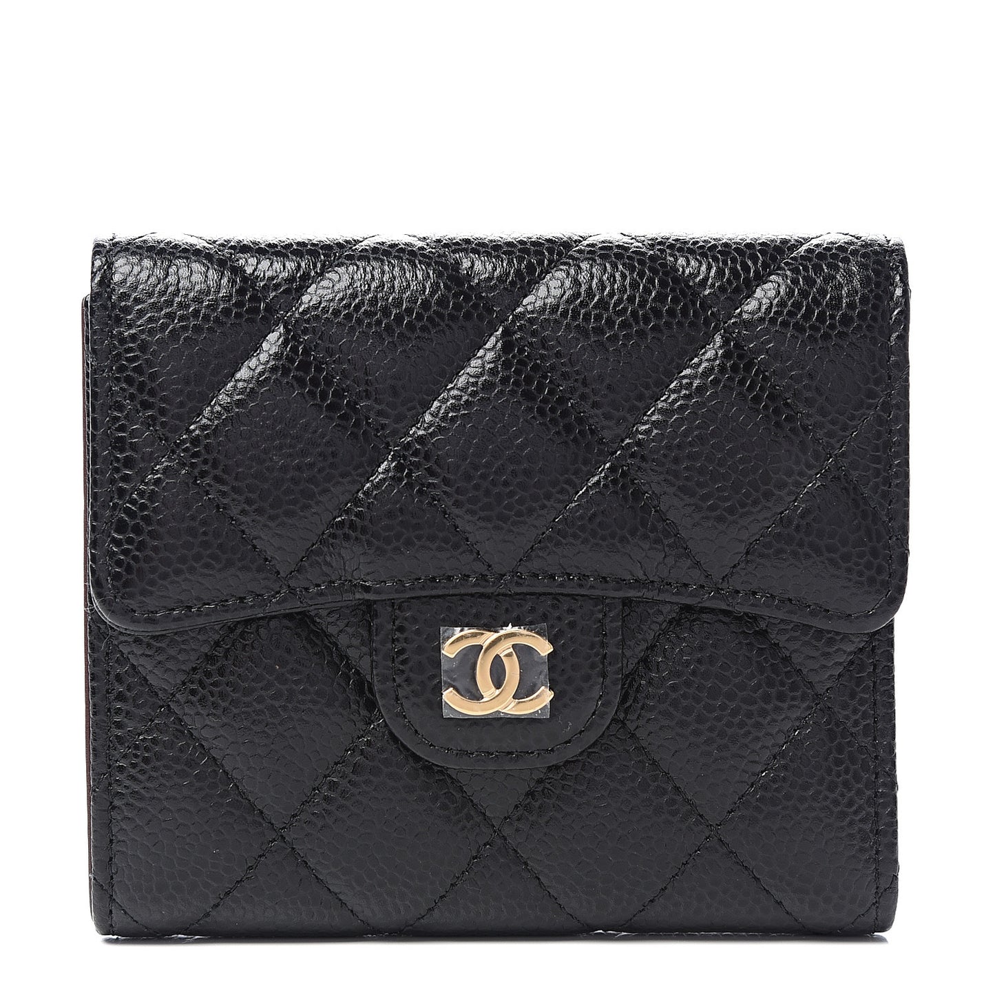 Caviar Quilted Compact Flap Wallet Black