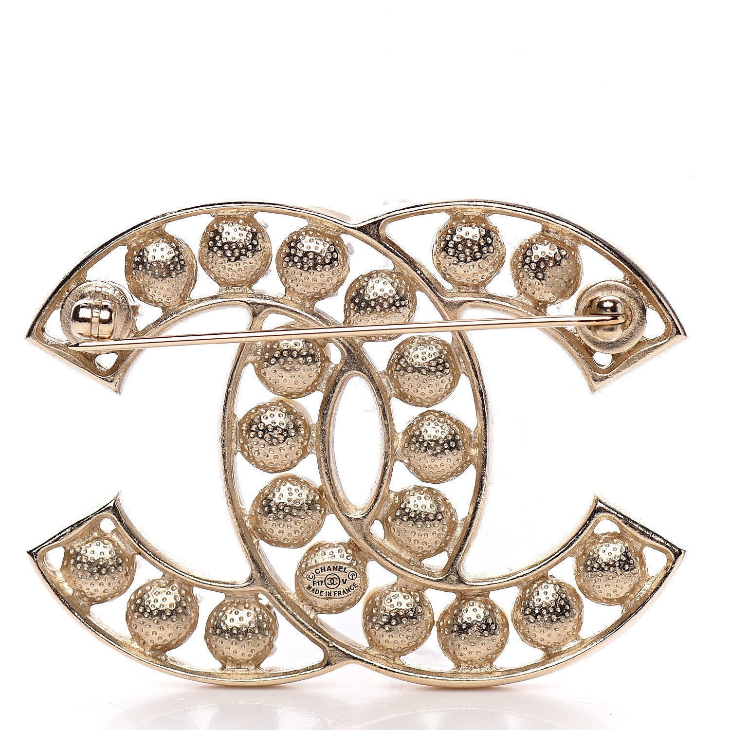 Chanel Pearl Crystal CC Brooch Gold Pearly White 2 of 4