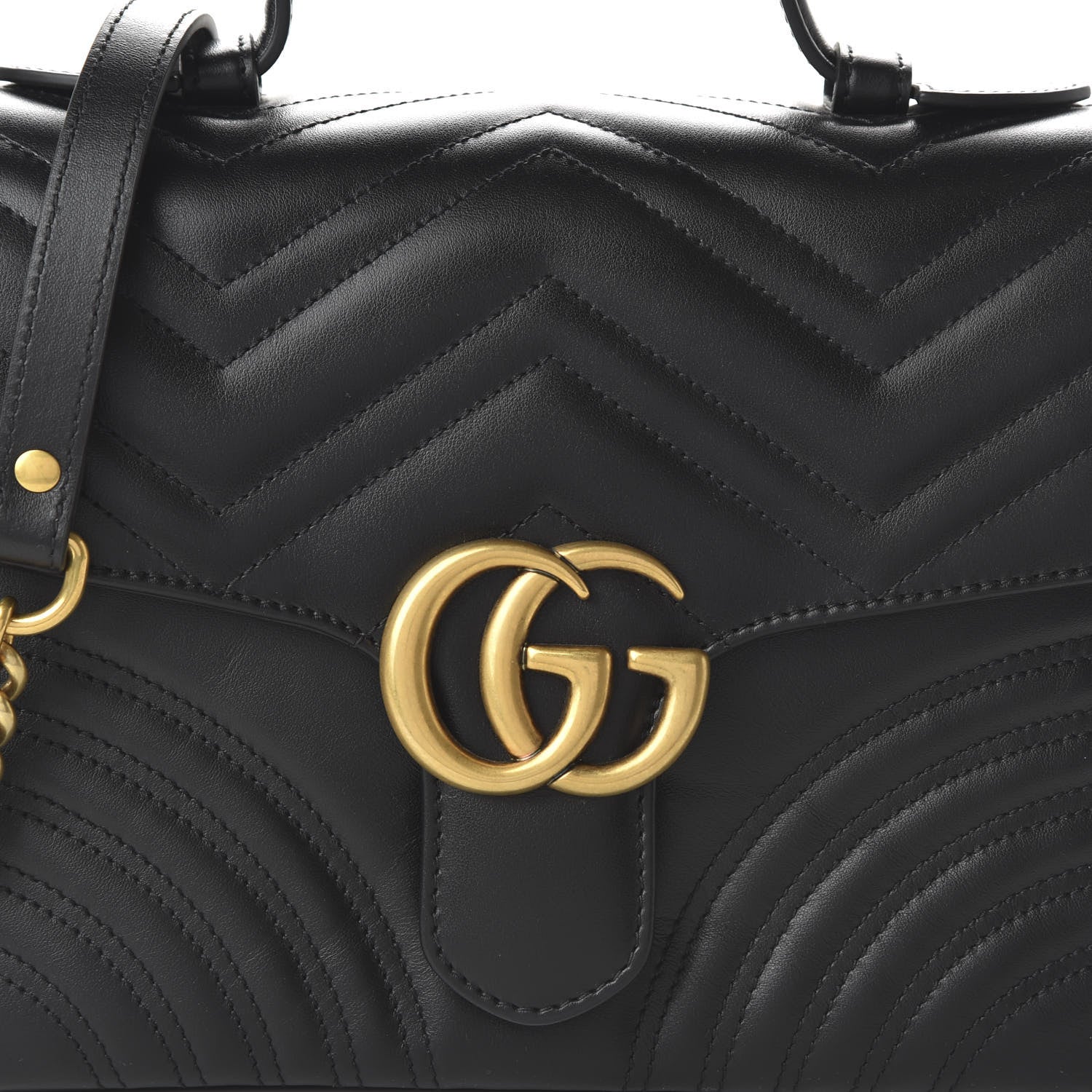 Gucci Calfskin Matelasse Small GG Marmont Top Handle Shoulder Bag Black 10 of 10