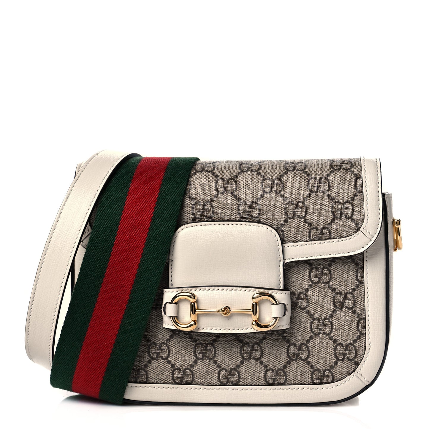 GG Supreme Monogram Web Mini Horsebit 1955 Shoulder Bag Beige Mystic White