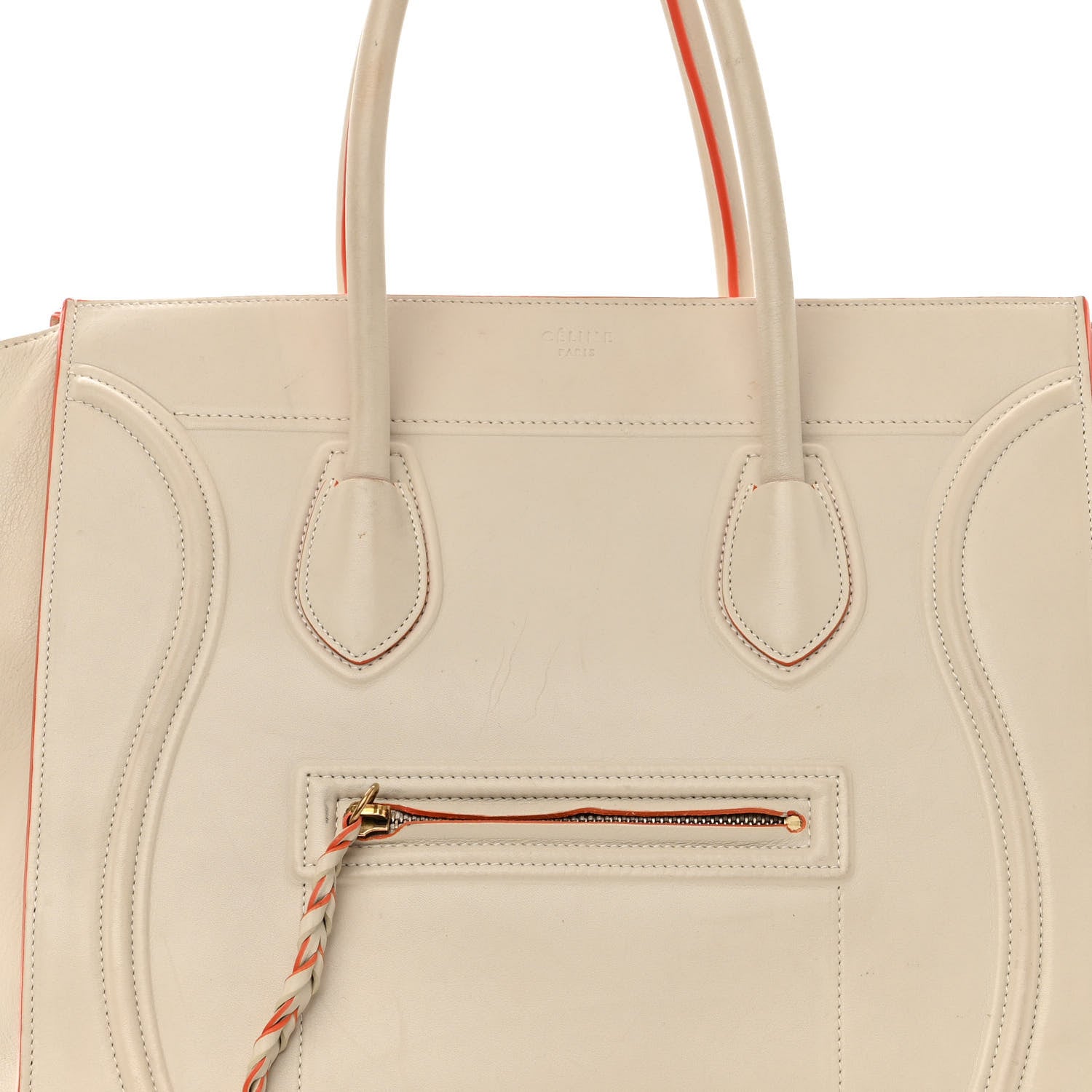 Celine Smooth Calfskin Medium Phantom Luggage Chalk Orange Trim 6 of 17