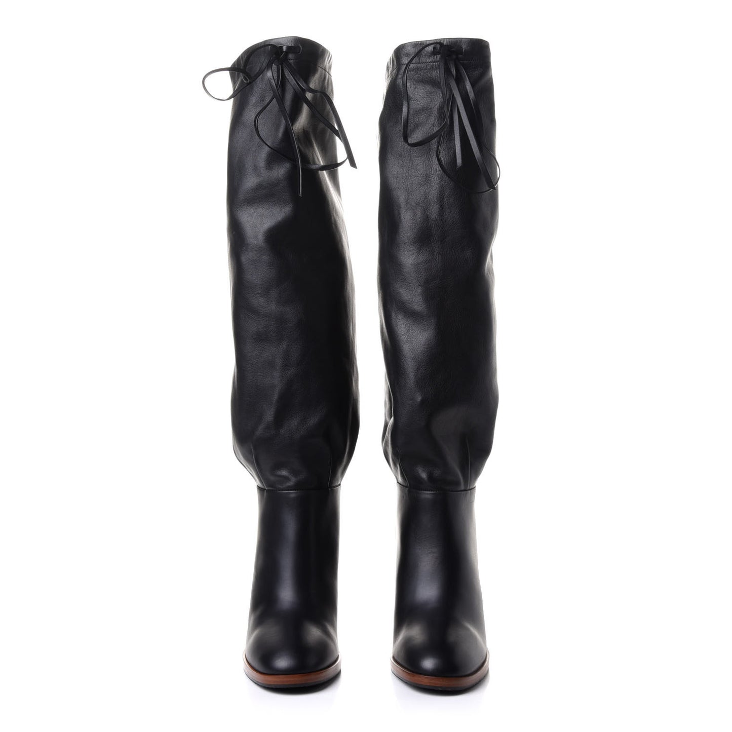 Deauville Calfskin Cinched Knee High Boots 34.5 Black