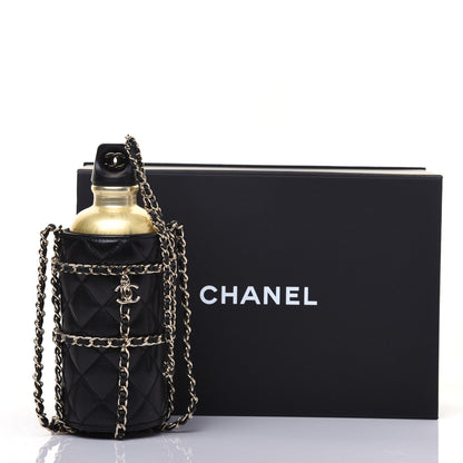 Chanel Lambskin Quilted CC To Drink Water Bottle Black Gold 15 of 15