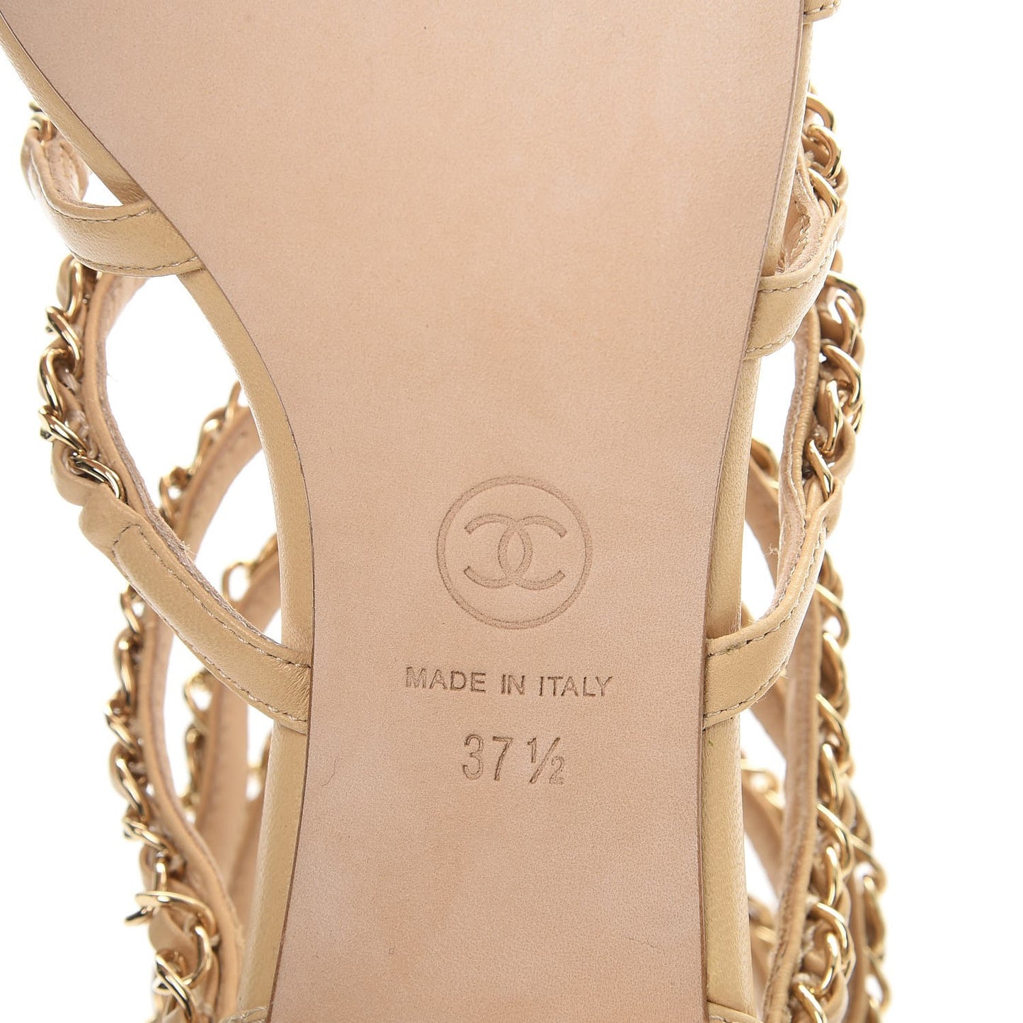 Lambskin CC Chain Sandals 37.5 Beige