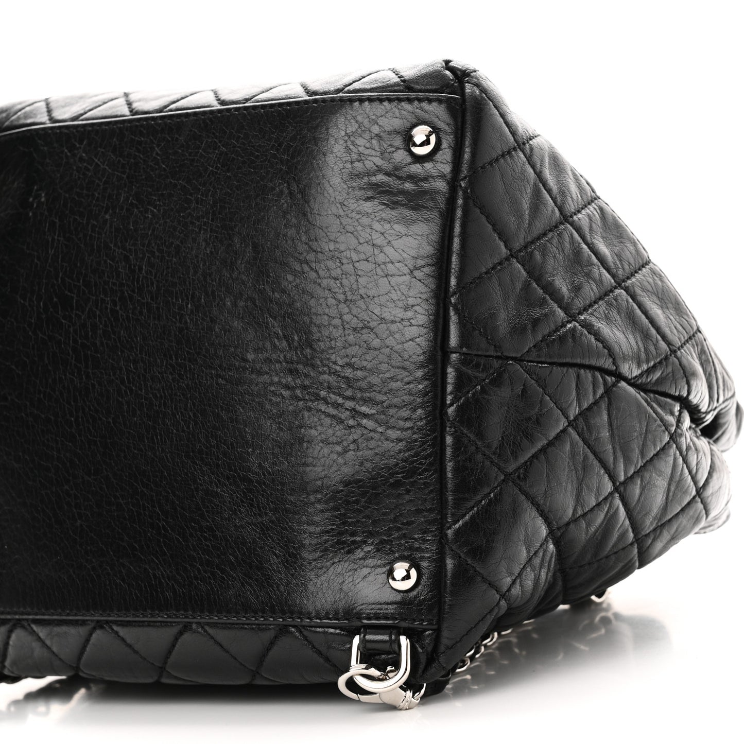 Glazed Calfskin Quilted Beijing Backpack Black