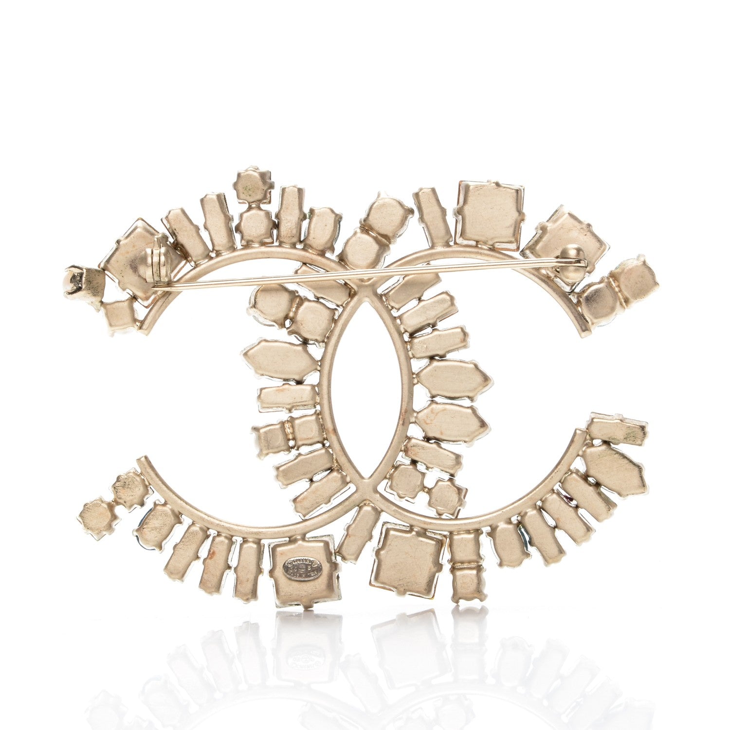 Chanel Baguette Crystal Pearl CC Brooch Blue Gold 3 of 4