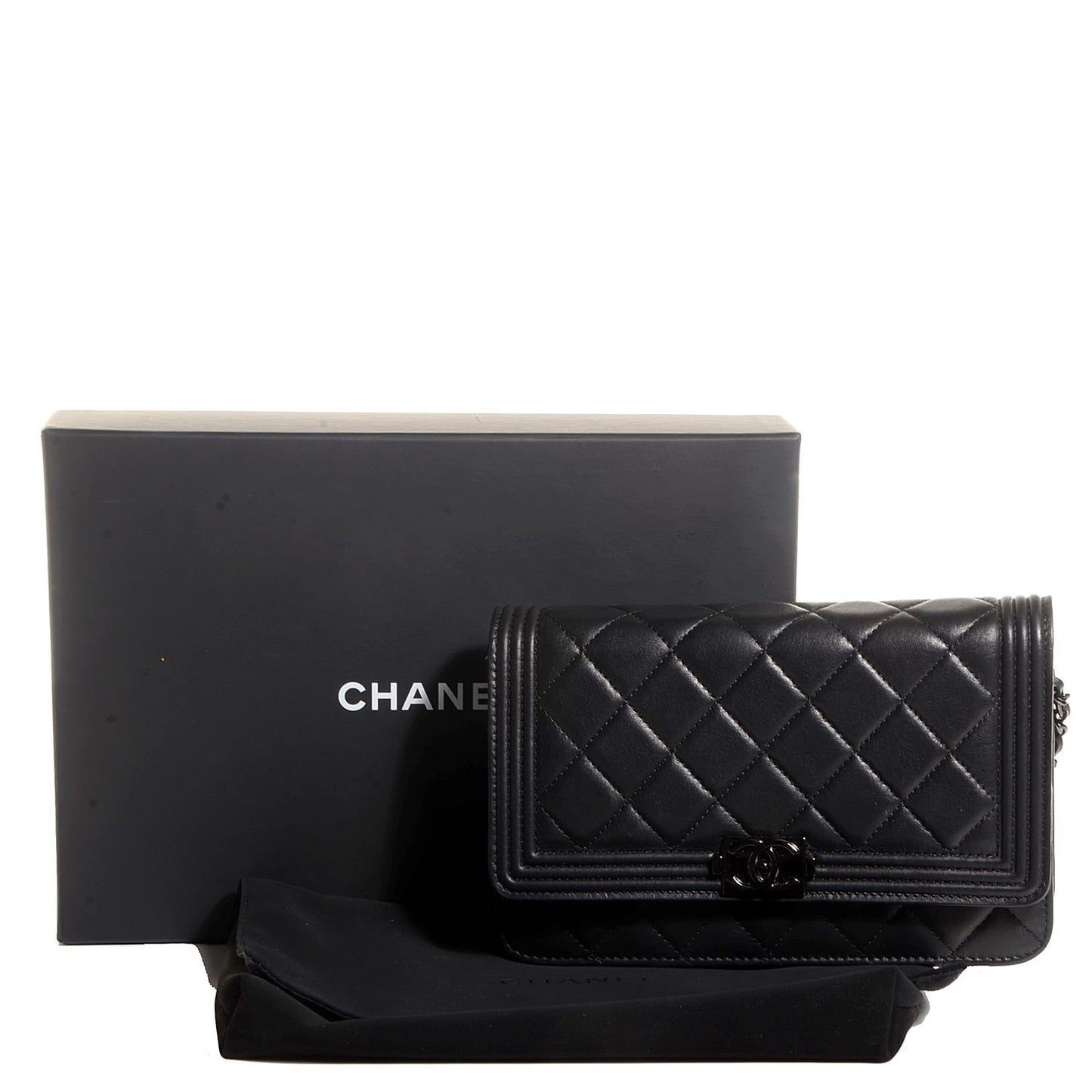 Lambskin Quilted Boy Wallet On Chain WOC So Black