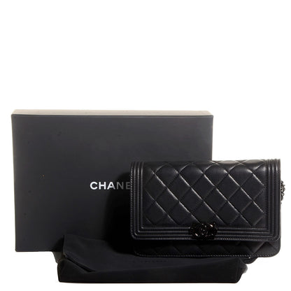 Chanel Lambskin Quilted Boy Wallet On Chain WOC So Black 9 of 9