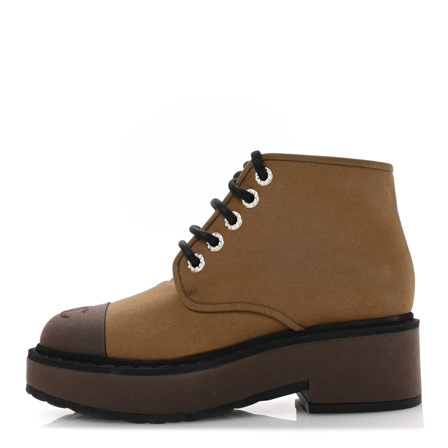 Fabric Pearl CC Combat Short Boots 36 Light Brown Dark Brown