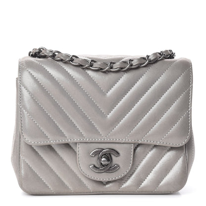 Chanel Iridescent Calfskin Chevron Quilted Mini Square Flap Silver 1 of 11