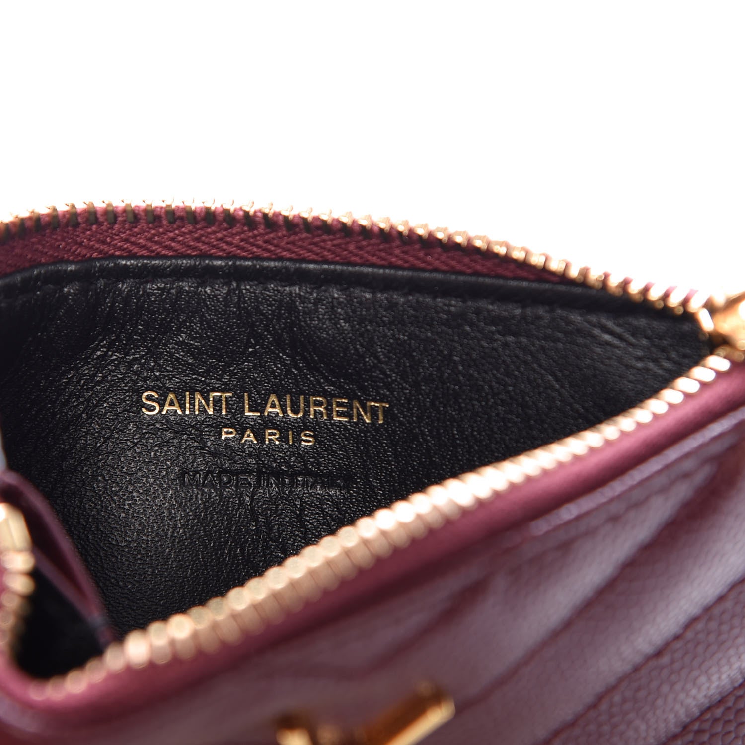 Saint Laurent Grain De Poudre Matelasse Chevron Monogram Fragments Zippered Card Case Rouge Legion 6 of 7