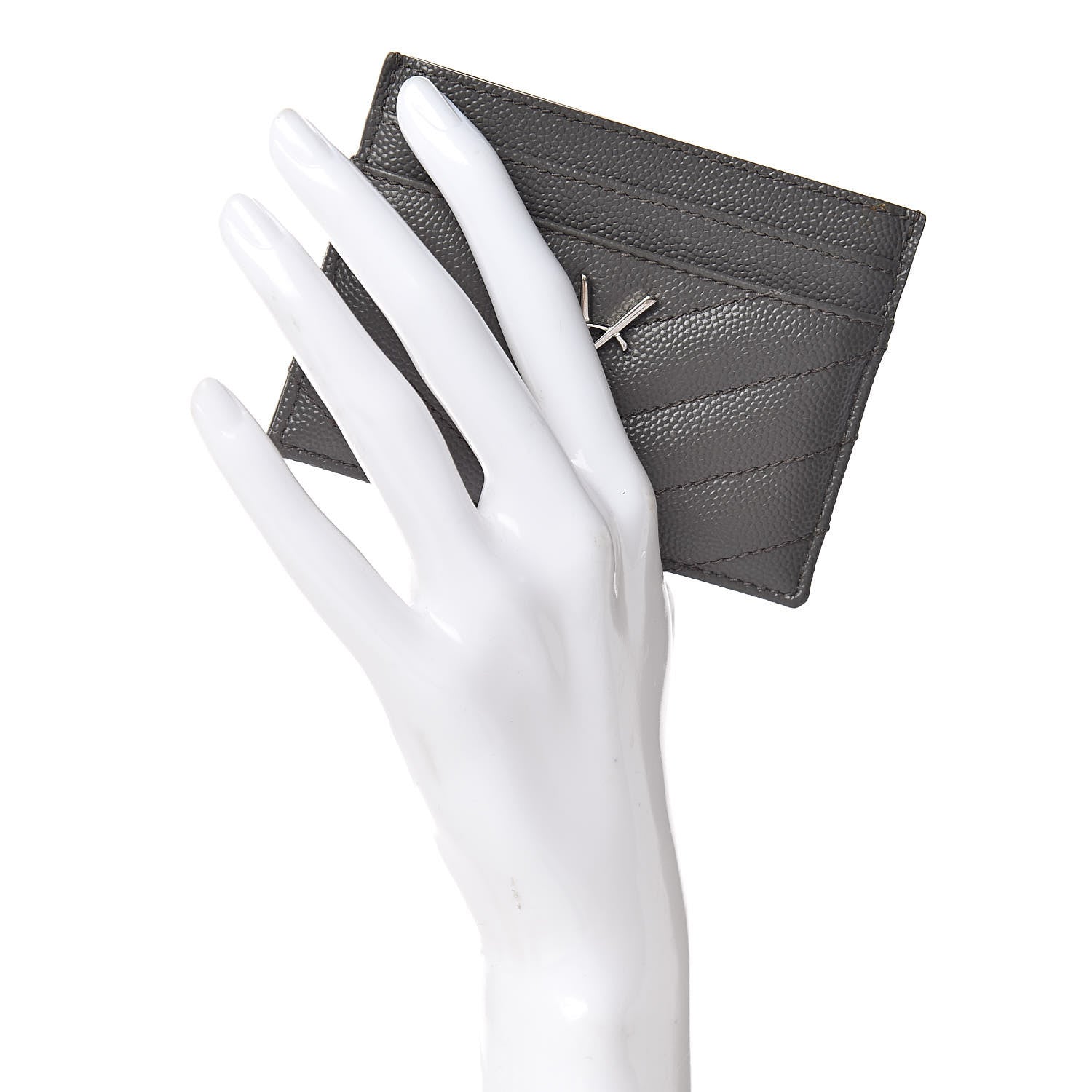 Saint Laurent Grain De Poudre Matelasse Chevron Monogram Credit Card Case Coal 2 of 8