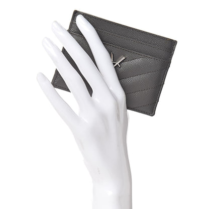 Saint Laurent Grain De Poudre Matelasse Chevron Monogram Credit Card Case Coal 2 of 8