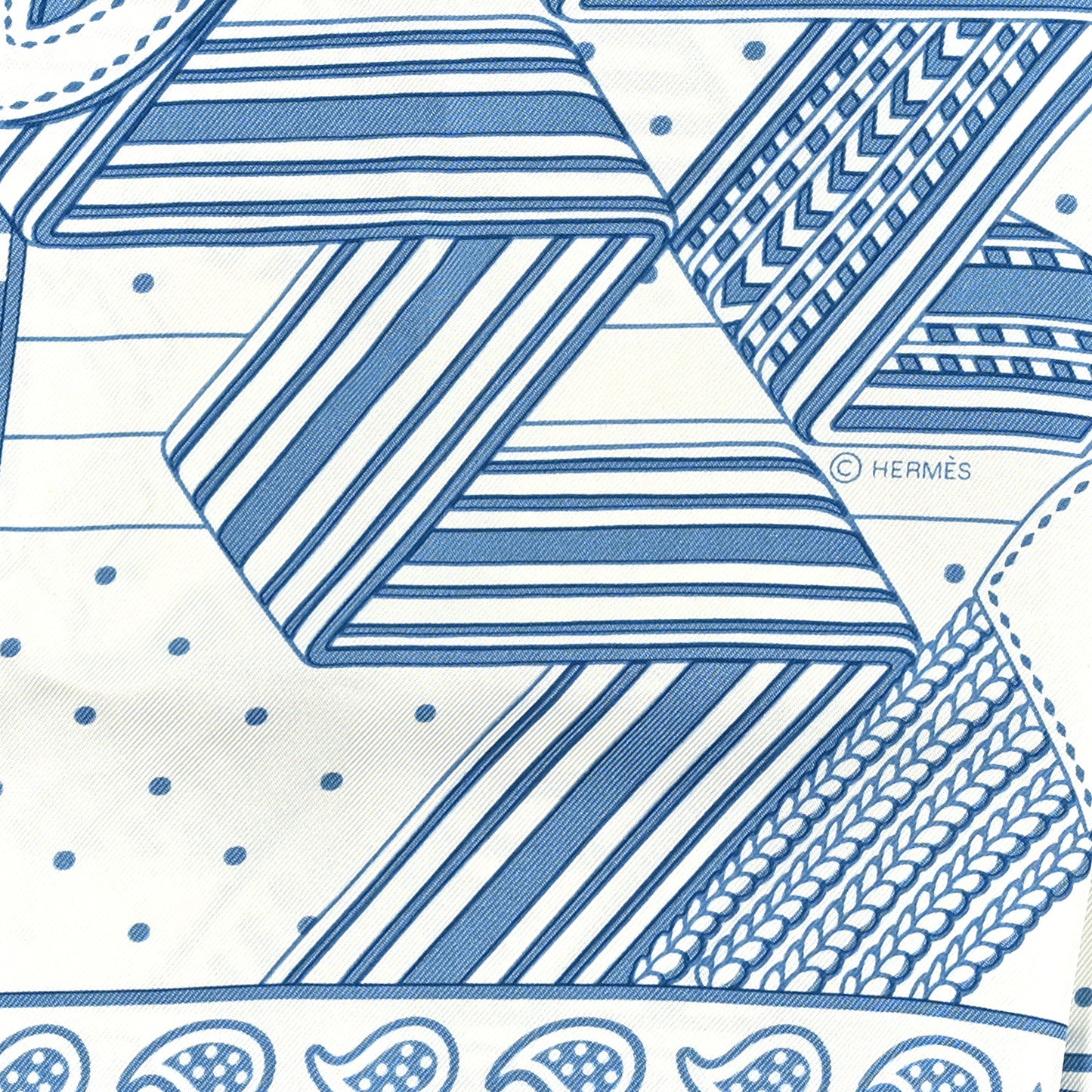 Silk Sangles En ZigZag Bandana Scarf 55 Bleu Jean White