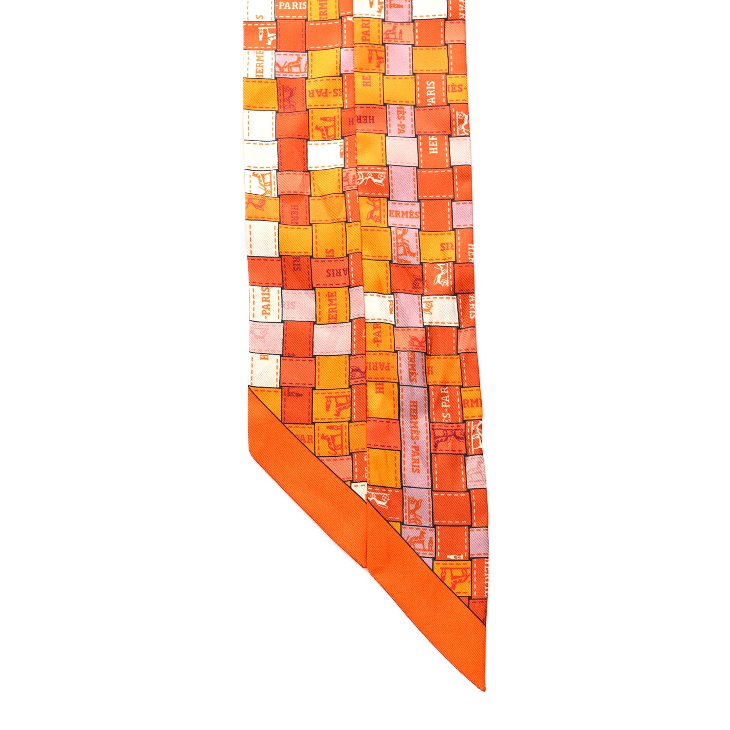 Hermes Silk Bolduc Au Carre Twilly Orange Blanc Vieux 2 of 4