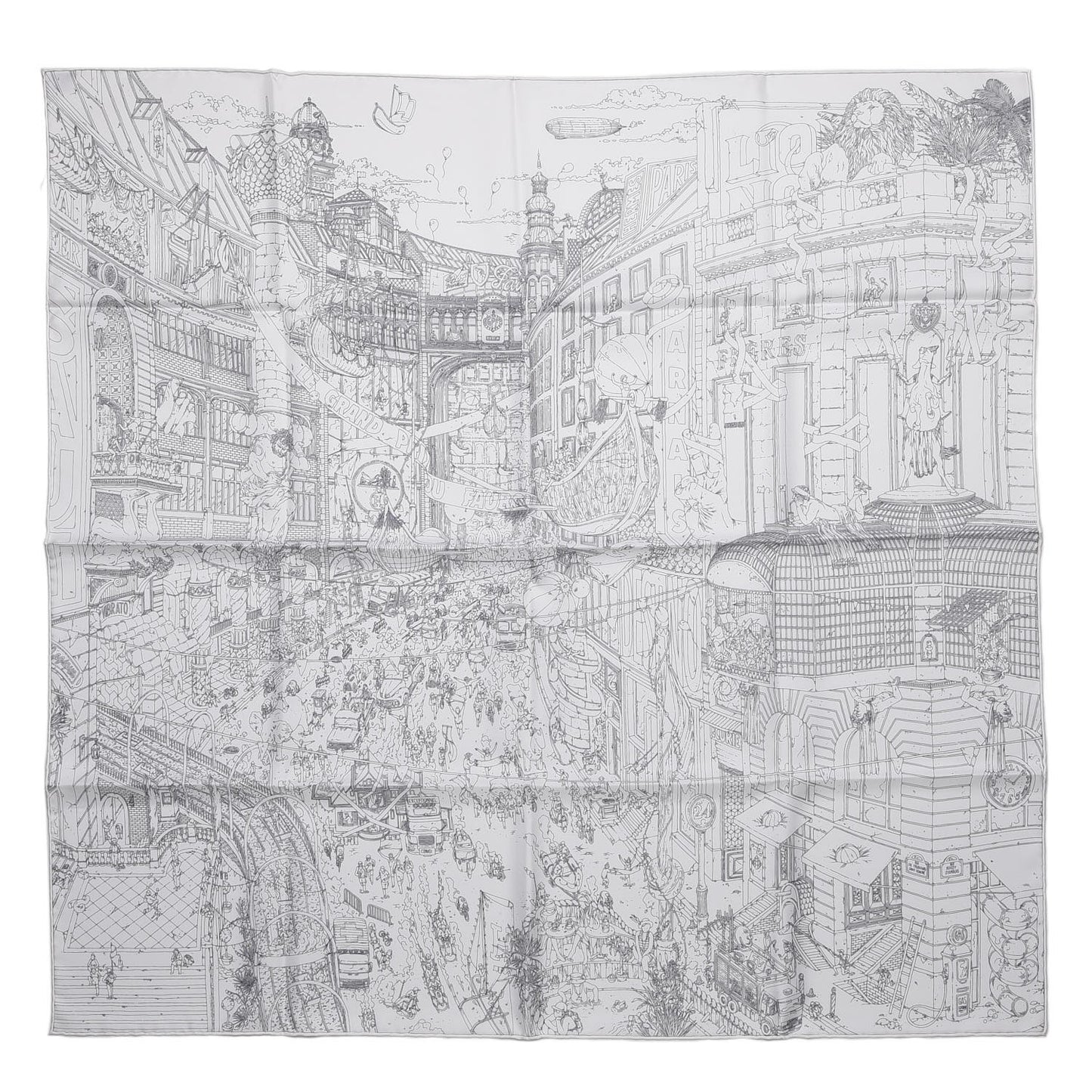 Silk Le Grand Prix Au Faubourg Scarf 90 Blanc Noir Gris