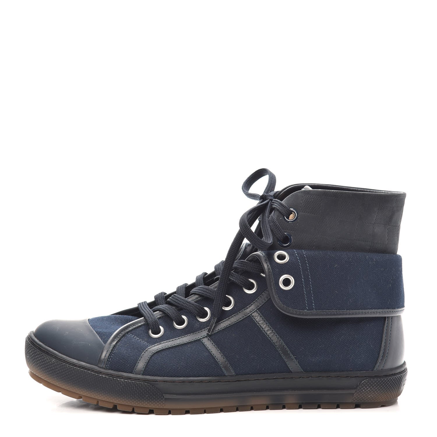 Louis Vuitton Canvas Calfskin Fold Over Sneaker Boots 7.5 Blue 1 of 6