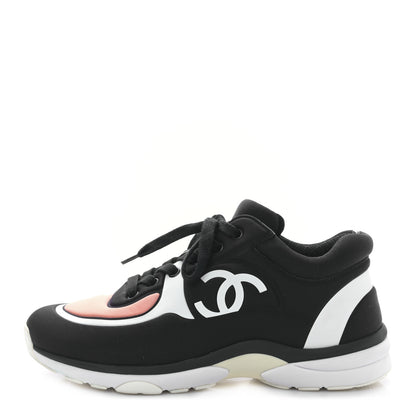 Chanel Lycra Fabric Womens CC Sneakers 38 Black White Pink 1 of 8