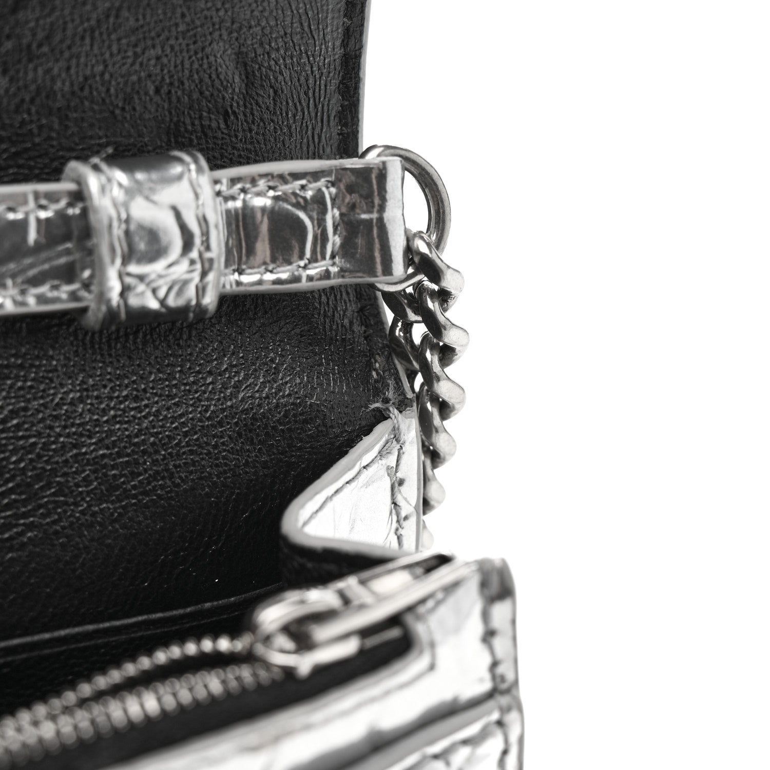 Balenciaga Metallic Calfskin Crocodile Embossed Hourglass Chain Bag Silver 12 of 13