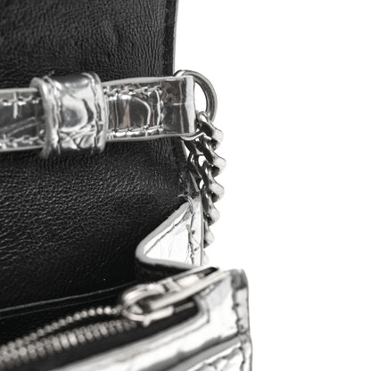 Balenciaga Metallic Calfskin Crocodile Embossed Hourglass Chain Bag Silver 12 of 13