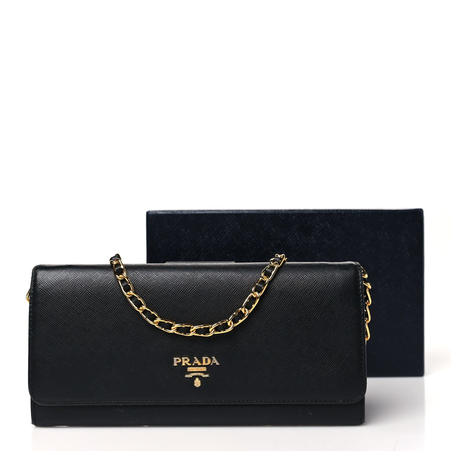 Prada Saffiano Metal Oro Chain Wallet Black 16 of 16