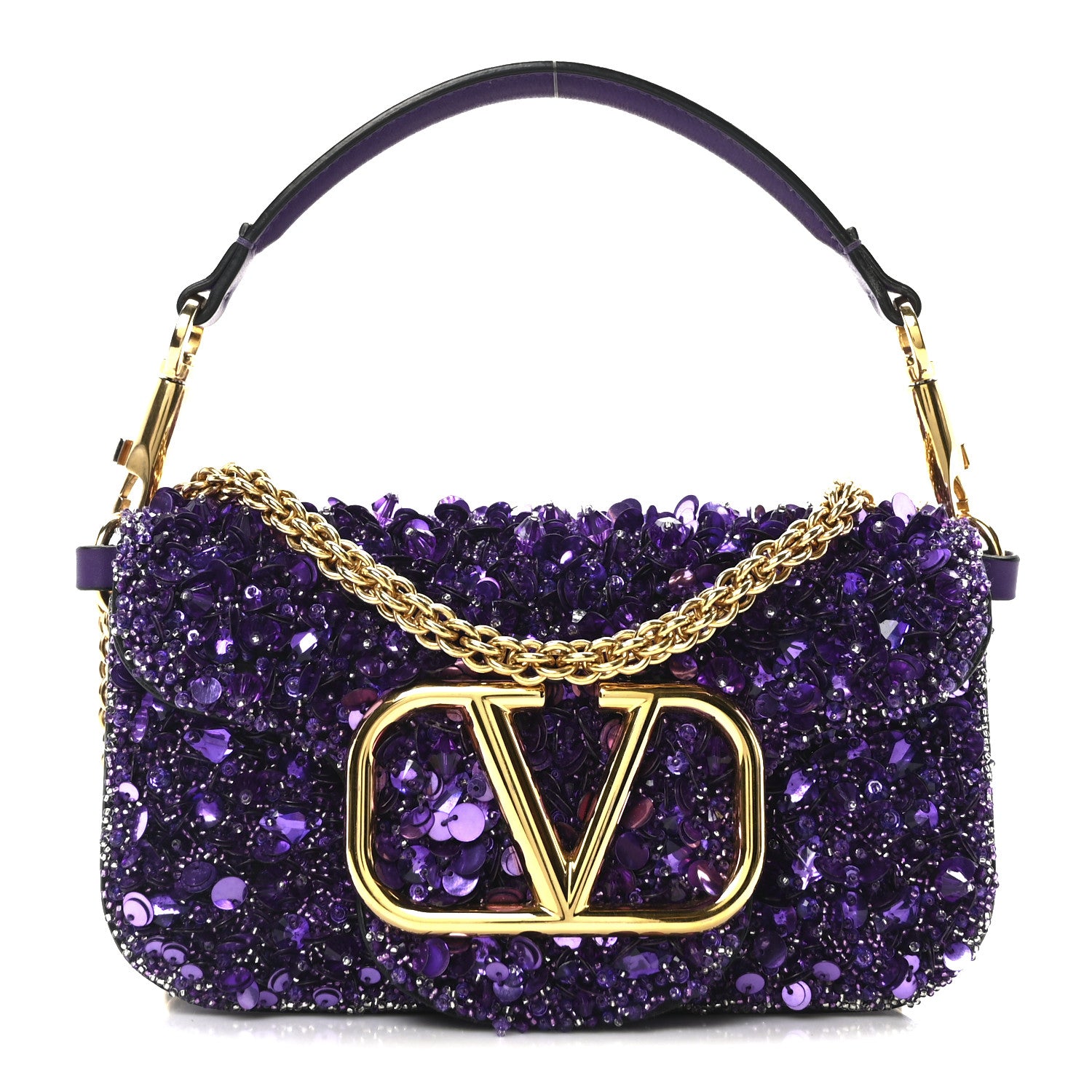 Valentino Garavani Sequin Crystal Vlogo Embroidered Small Loco Shoulder Bag Astral Purple 1 of 9