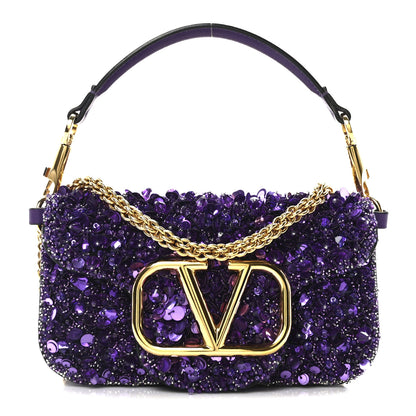 Valentino Garavani Sequin Crystal Vlogo Embroidered Small Loco Shoulder Bag Astral Purple 1 of 9