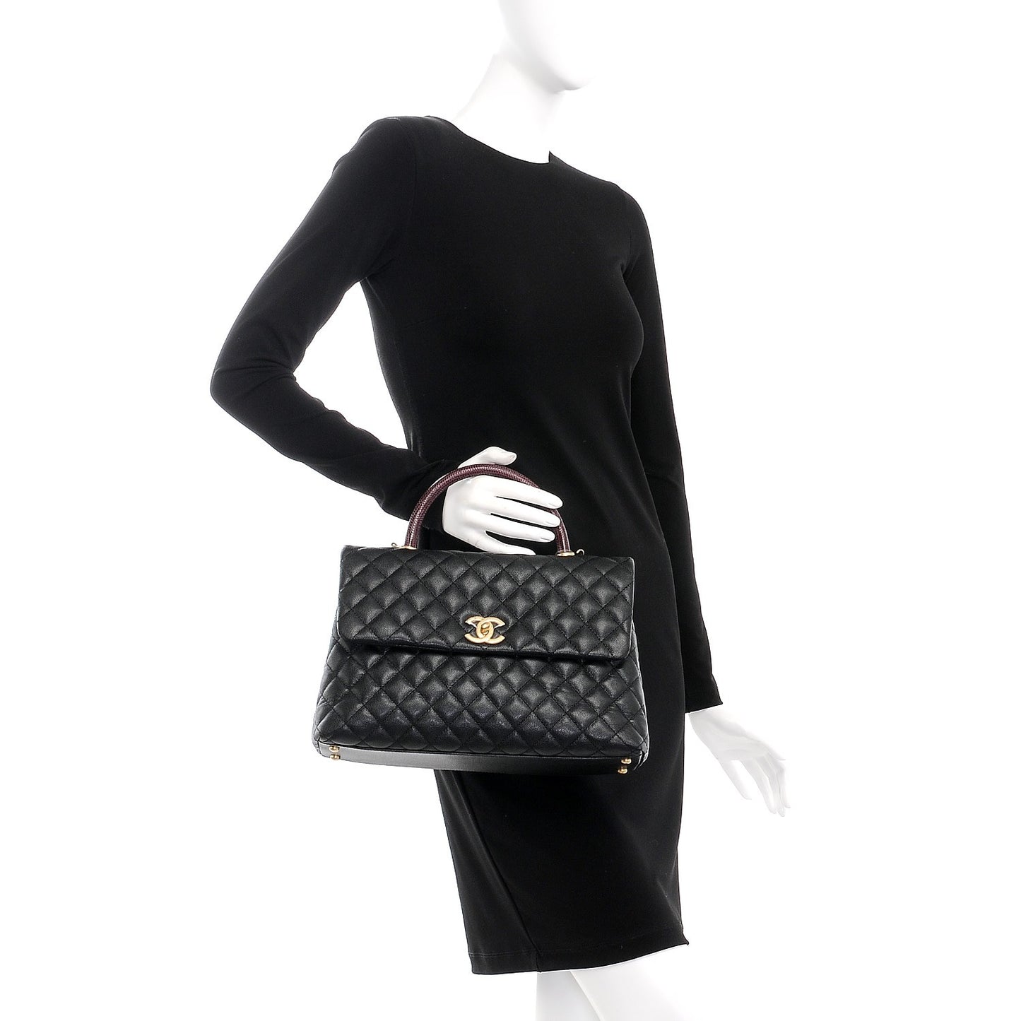 Caviar Lizard Quilted Medium Coco Handle Flap Black