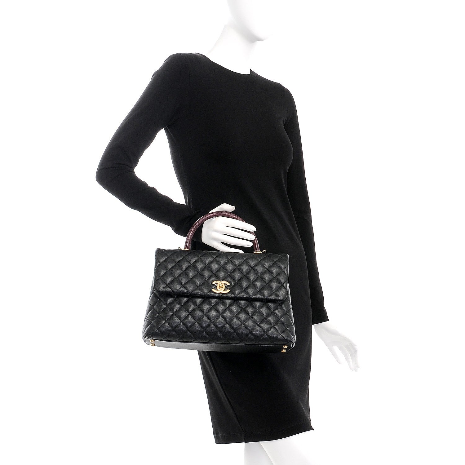 Chanel Caviar Lizard Quilted Medium Coco Handle Flap Black 3 of 9