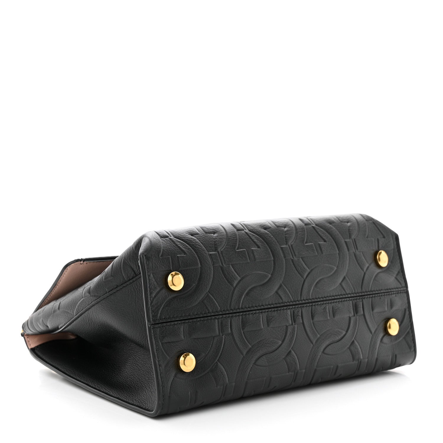 Salvatore Ferragamo Calfskin Gancini Embossed Trifolio Top Handle Bag Black 4 of 9