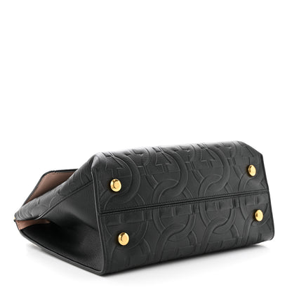 Salvatore Ferragamo Calfskin Gancini Embossed Trifolio Top Handle Bag Black 4 of 9