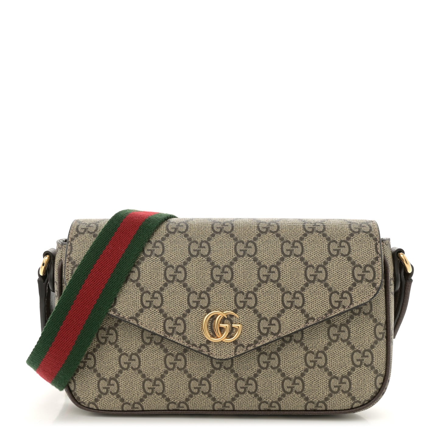 GG Supreme Monogram Textured Dollar Calfskin Web Mini Ophidia Envelope Shoulder Bag Beige Ebony New Acero