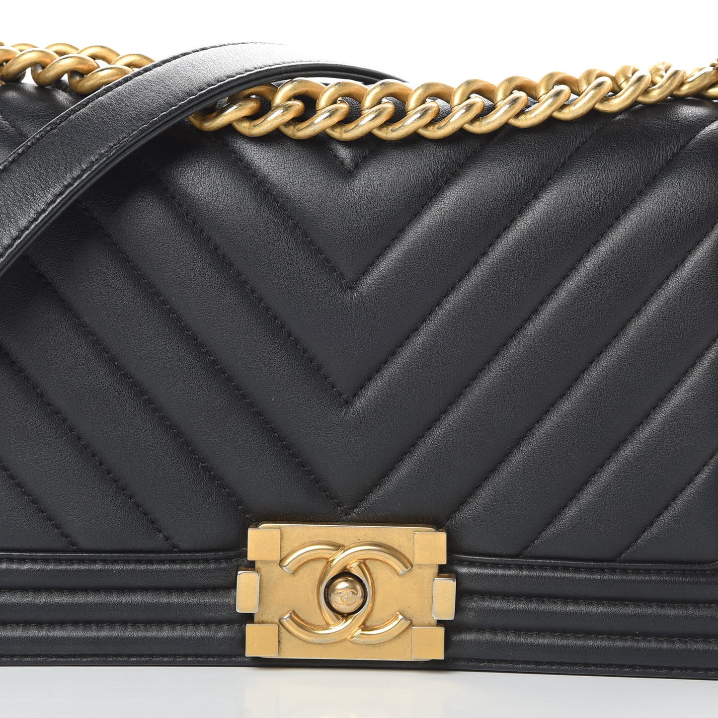 Calfskin Chevron Quilted Medium Boy Flap Black