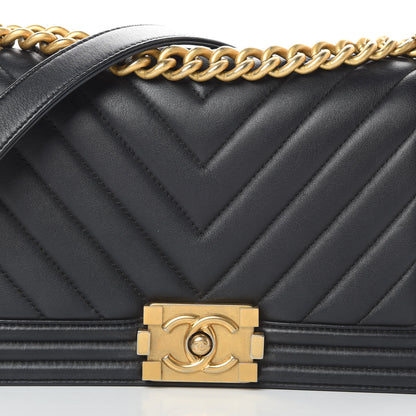 Chanel Calfskin Chevron Quilted Medium Boy Flap Black 8 of 14
