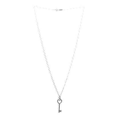 Tiffany 18K White Gold Diamond Mini Heart Key Charm Pendant Link Necklace 3 of 7