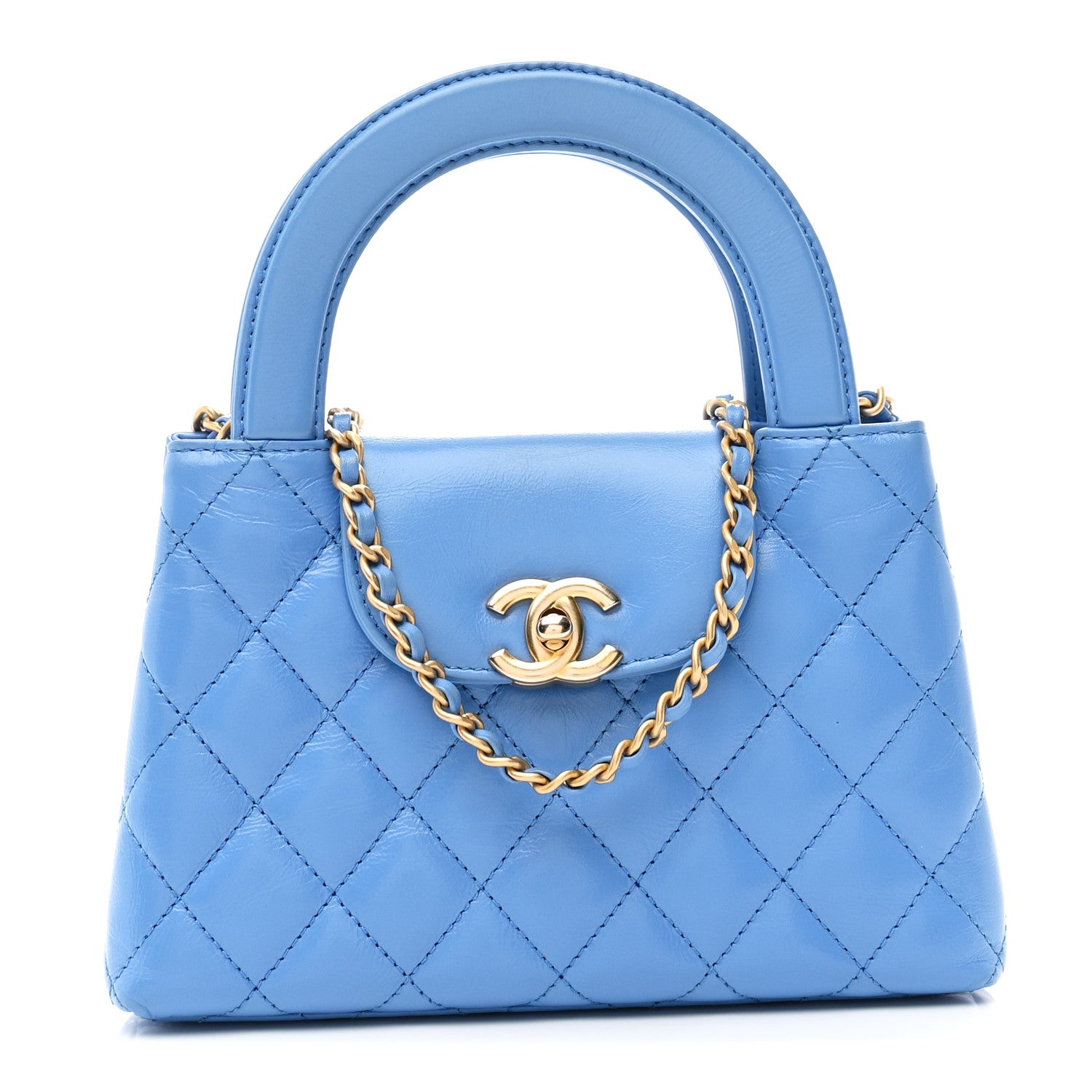 Chanel Shiny Aged Calfskin Quilted Nano Kelly Shopper Blue 1 of 11
