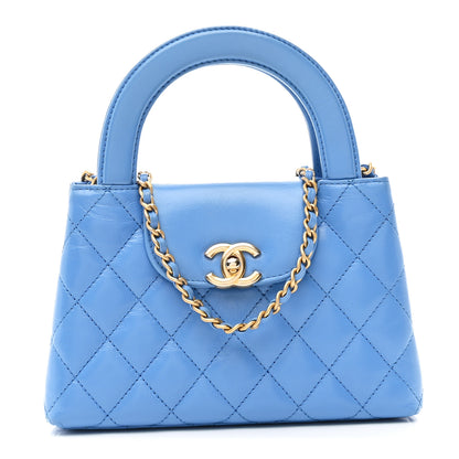 Chanel Shiny Aged Calfskin Quilted Nano Kelly Shopper Blue 1 of 11