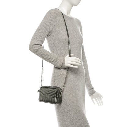 Saint Laurent Metallic Grain De Poudre Y Quilted Monogram Mini Loulou Camera Bag Gun Metal 2 of 6