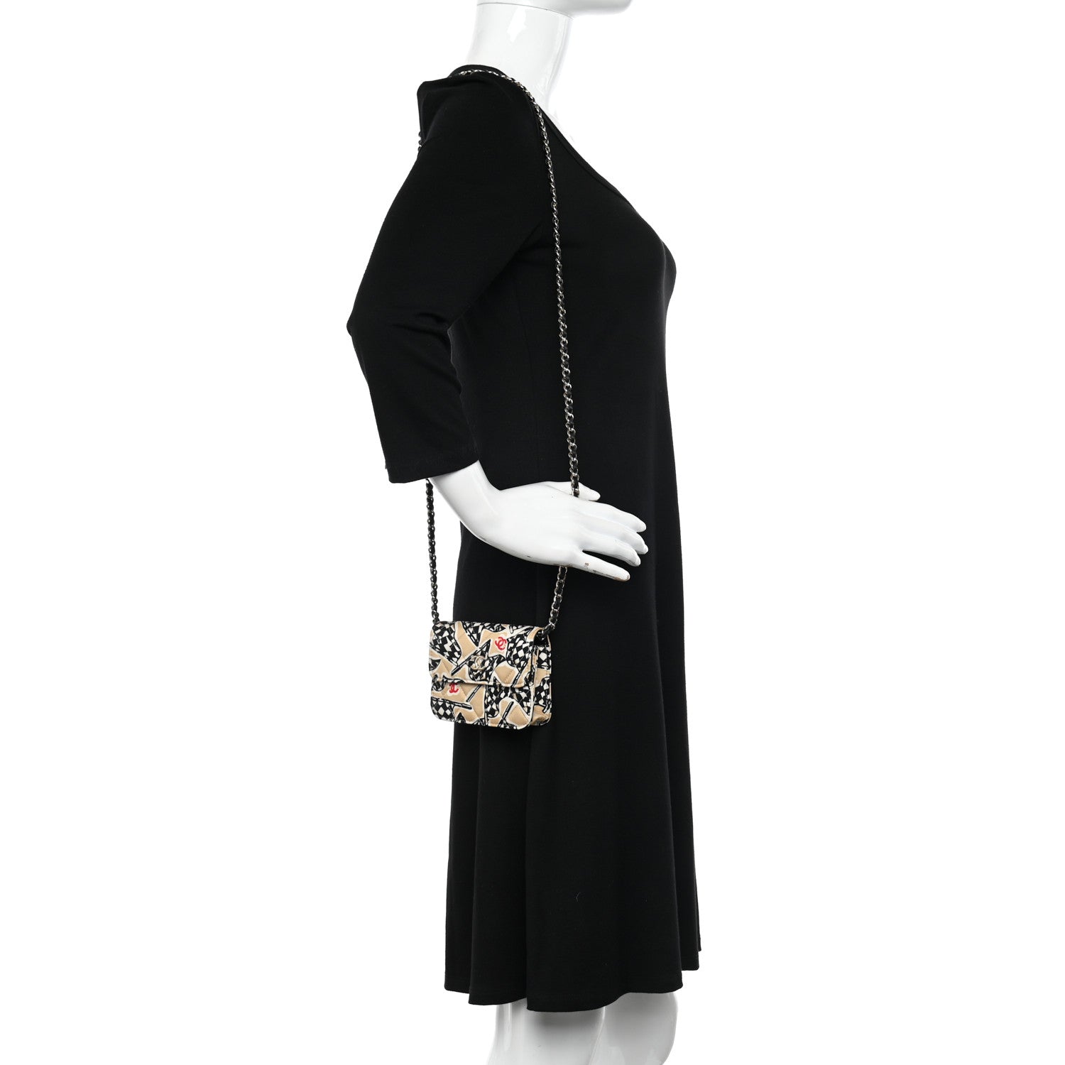 Chanel Canvas Check Flag Printed CC Clutch With Chain Beige Multicolor 2 of 12