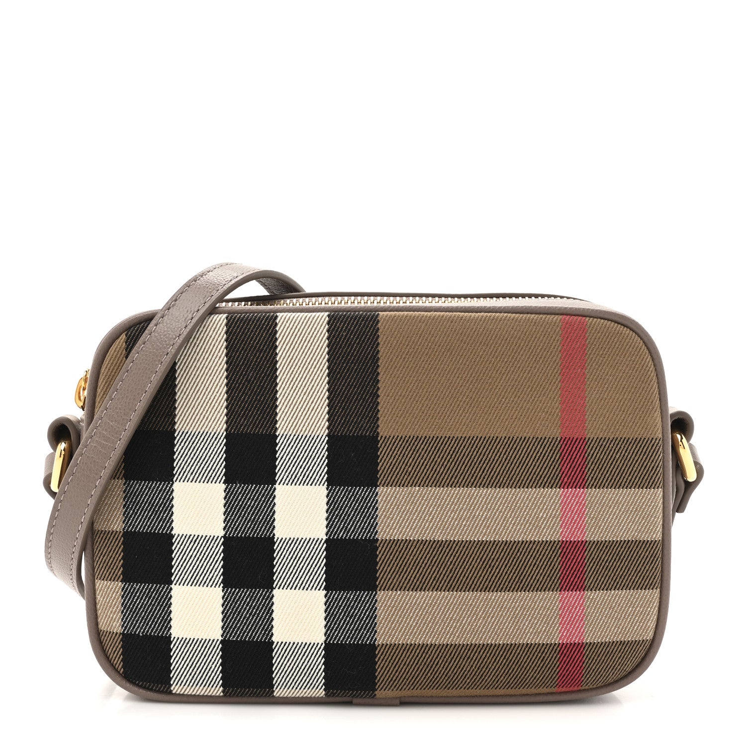 Burberry Calfskin House Check Small Camera Bag Grey Mink 1 of 9