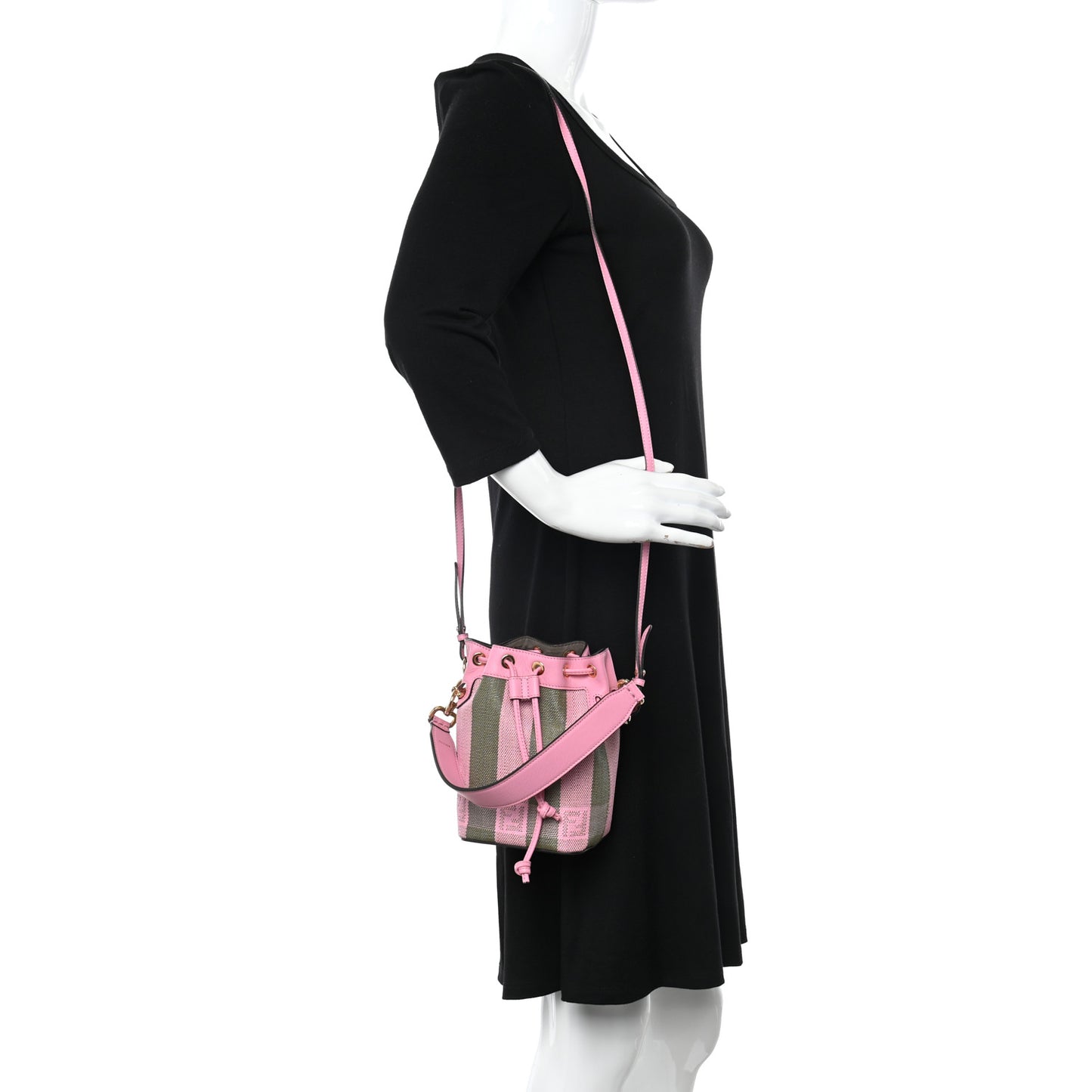 Raffia Vitello Seta F is Fendi Pequin Gingham Woven Mini Mon Tresor Bucket Bag Military Rosa Lollypop