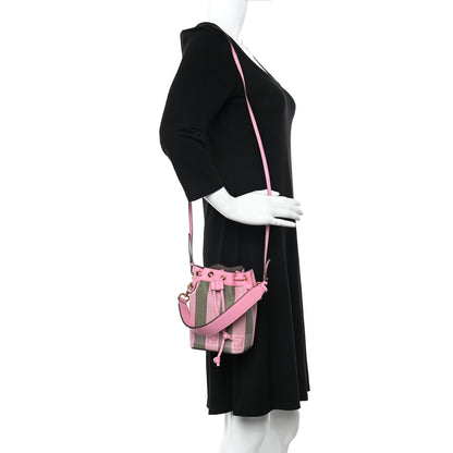 Fendi Raffia Vitello Seta F is Fendi Pequin Gingham Woven Mini Mon Tresor Bucket Bag Military Rosa Lollypop 2 of 10