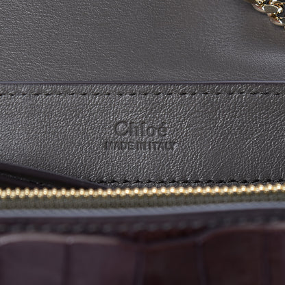 Chloe Calfskin Crocodile Embossed Small Faye Day Shoulder Bag Profound Brown 6 of 9